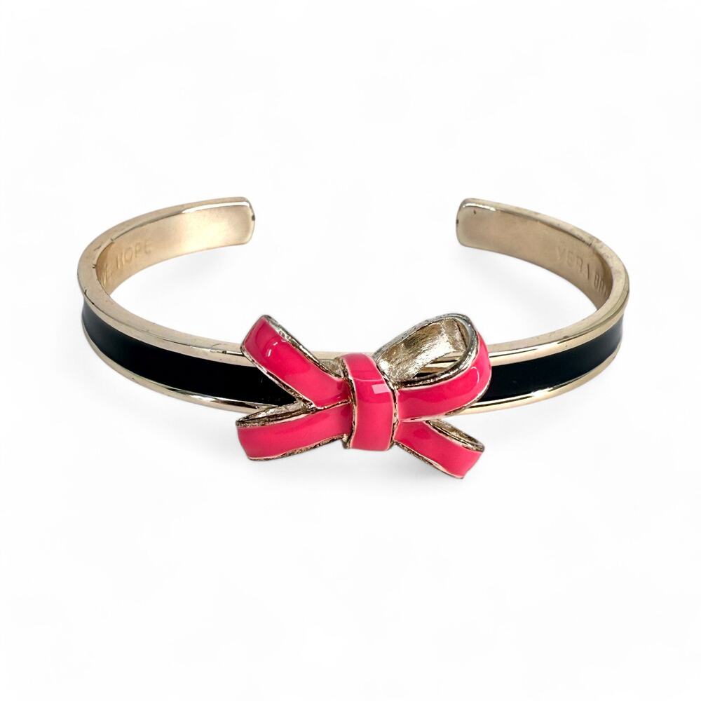 Vera Bradley Bow Cuff Bracelet Pink and Navy Blue Enamel Live Love Hope